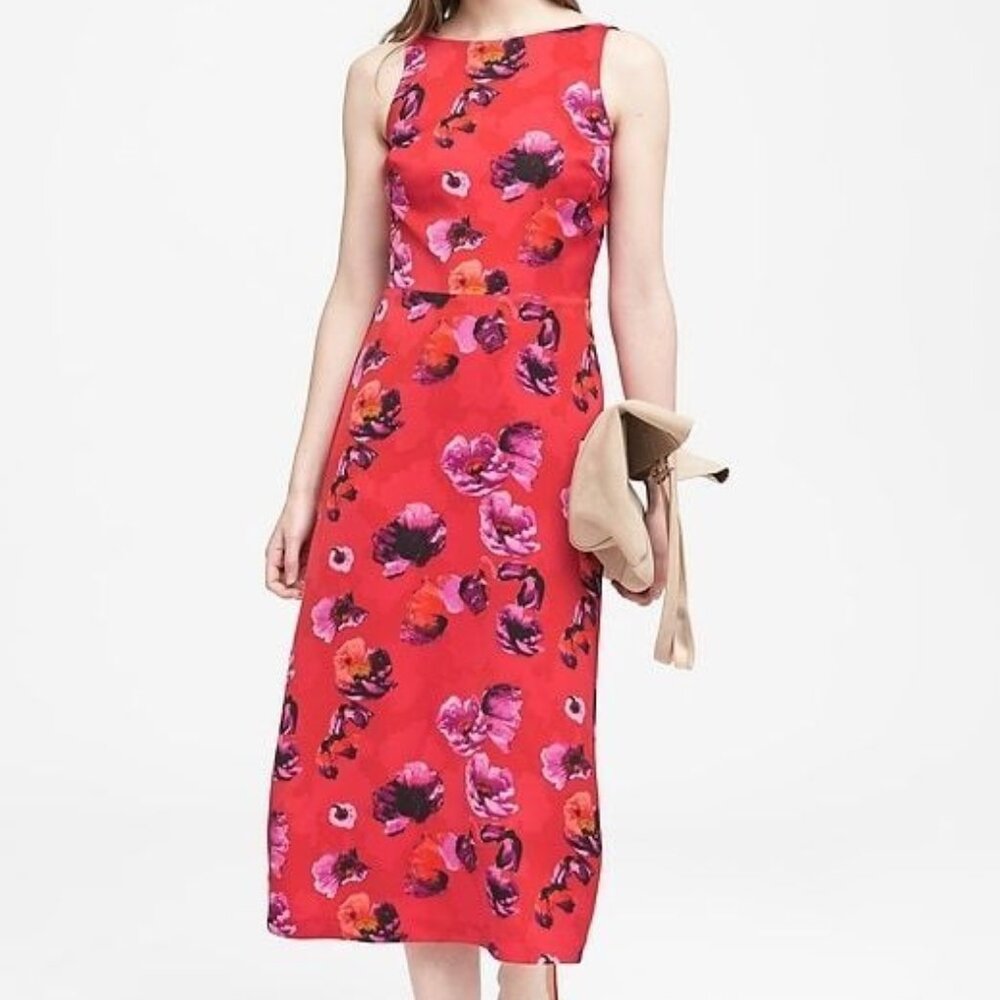 Banana Republic Red Poppy Floral Dress